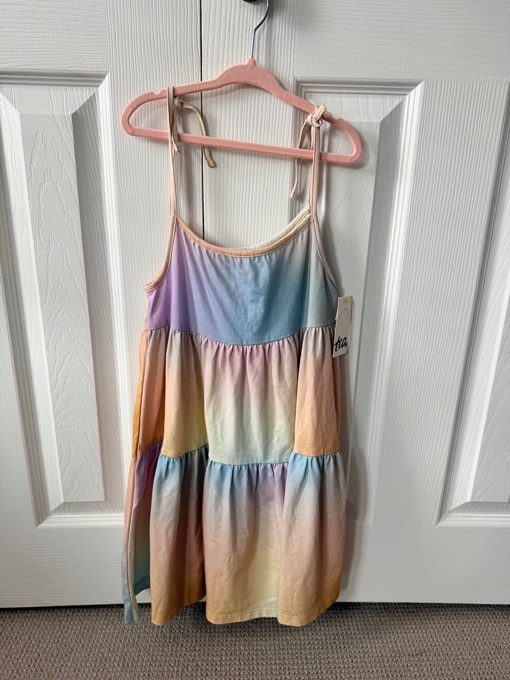 New Tea Collection Rainbow Gradient Tiered Tie Shoulder Maxi Dress Size 4